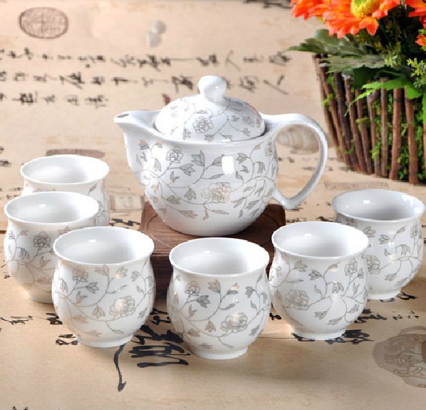 双层隔热金边陶瓷茶具 七头茶具 礼品茶具 送礼佳品茶具