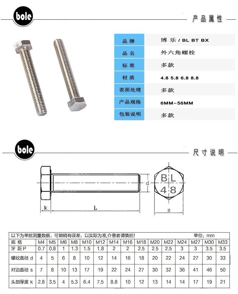 外六角螺栓 din933德标螺栓 工厂直销店 质量可靠