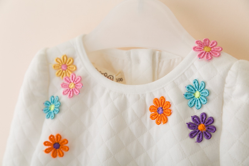 童卫衣-9838彩色小花朵定位女童圆领套头卫衣