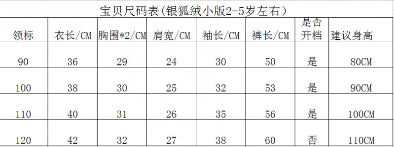 銀狐絨小版尺碼表_conew1