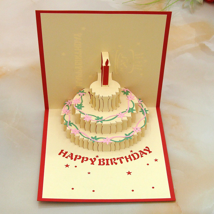 3d立体贺卡 彩色蛋糕生日贺卡 创意韩国生日立体卡片批发定制图片
