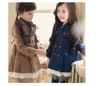 2016韩版新款春款女童长袖外套 儿童双排扣腰带风衣 童外套代发