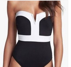 2015新款黑白撞色比基尼女式连体显瘦游泳衣厂家直销速卖通BIKINI