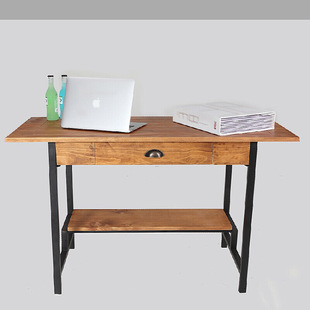 康华 家居书房实木学生书桌 欧式仿古简易铁艺写字桌实木办公桌