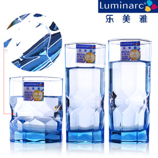 正品特价乐美雅创意八角玻璃杯 透明 冰蓝耐热杯高矮款 套装