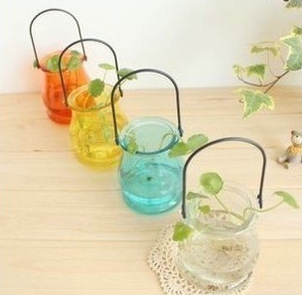 厂价销售zakka清新小杂货 玻璃吊瓶水培容器 玻璃烛台 彩色多彩瓶