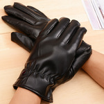 女士黑色皮质全指手套 韩版学生秋冬骑车皮质手套保暖护手手套
