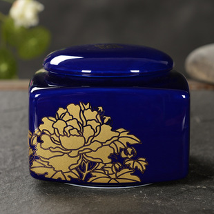 蓝色四方形茶叶罐　产地直销罐　精品陶瓷罐　特价罐礼盒罐
