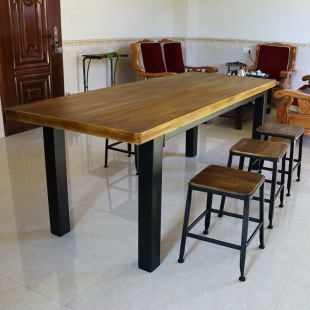 美式复古铁艺休闲家用家具餐桌 创意餐厅酒店长方形大班实木餐桌