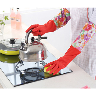 韩版加绒保暖手套 洗衣洗碗家务家用防水清洁松紧口乳胶手套批发