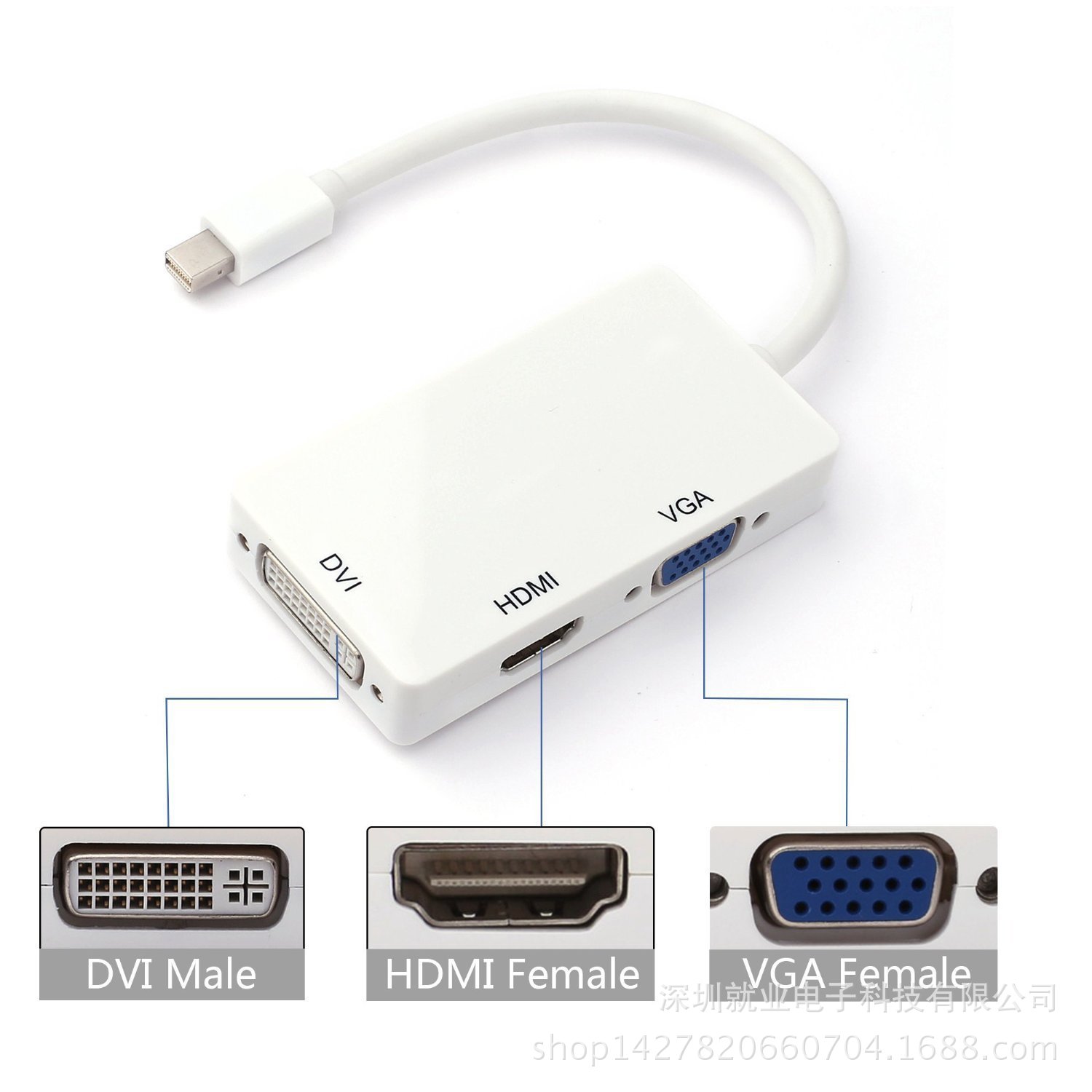 迷你DP三合一 NIDP TO HDMI VGA DVI转接线