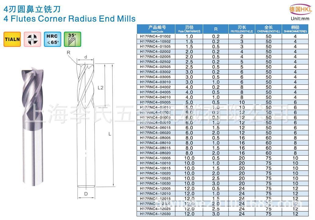 代理德国hkl65度钨钢圆鼻刀,性价比高,质量可靠