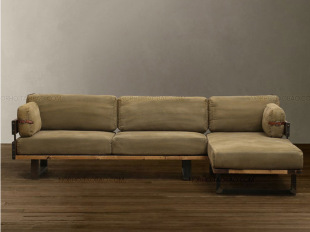 美式复古LOFT风格铁艺实木沙发组合创意沙发椅做旧实木转角沙发椅