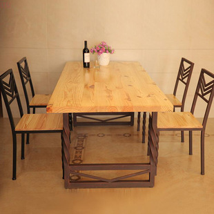 石狮家具厂  时尚铁艺仿古做旧成套餐桌椅 美式乡村色彩餐桌椅