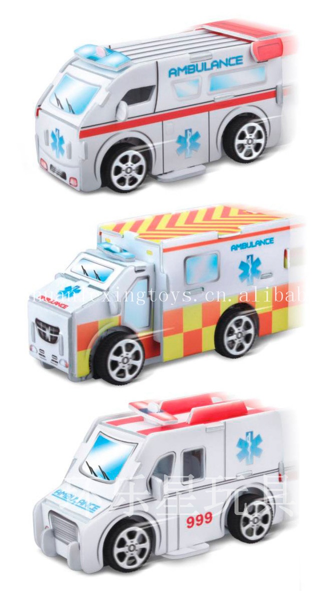 3d立体拼图 拼装回力救护车 自装回力车 diy纸模拼图 儿童玩具