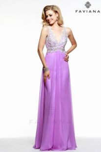 定制外贸礼服2015浪漫紫贴花透视性感雪纺钉珠长礼服