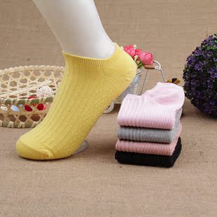 夏季新款女式全棉短筒船袜 纯色提花百搭女士袜子 厂家直销批发