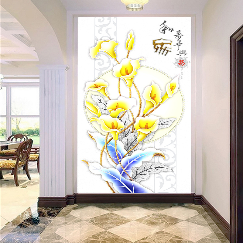 马蹄莲家和万事兴竖画 玄关壁画背景墙纸壁纸 走廊 通道墙画壁画