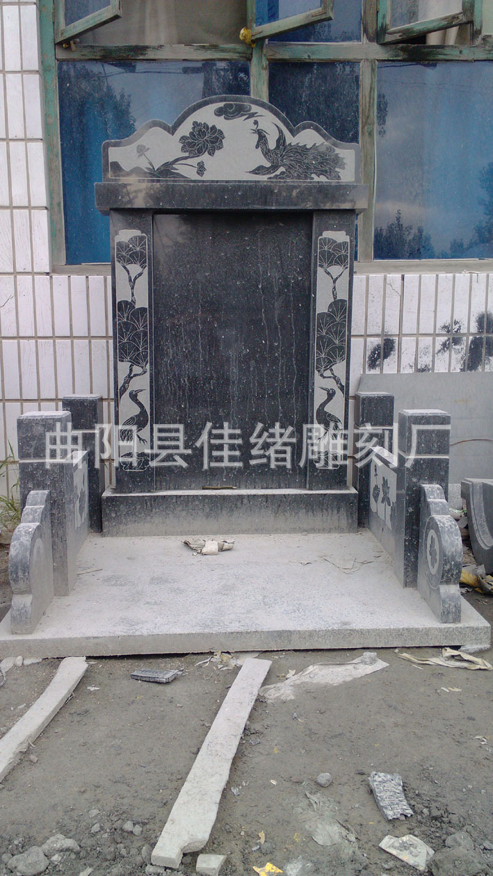 石雕墓碑 花岗岩仙鹤墓碑雕刻 中国黑双人墓碑 加工定做