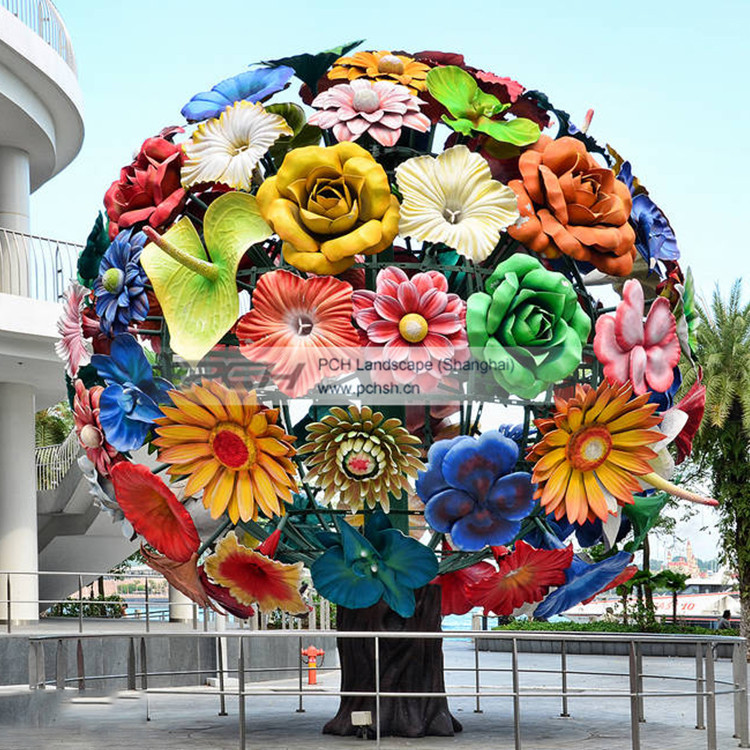 大型户外玻璃钢雕塑 创意春季鲜花造型艺术品 玻璃钢精神堡垒定制