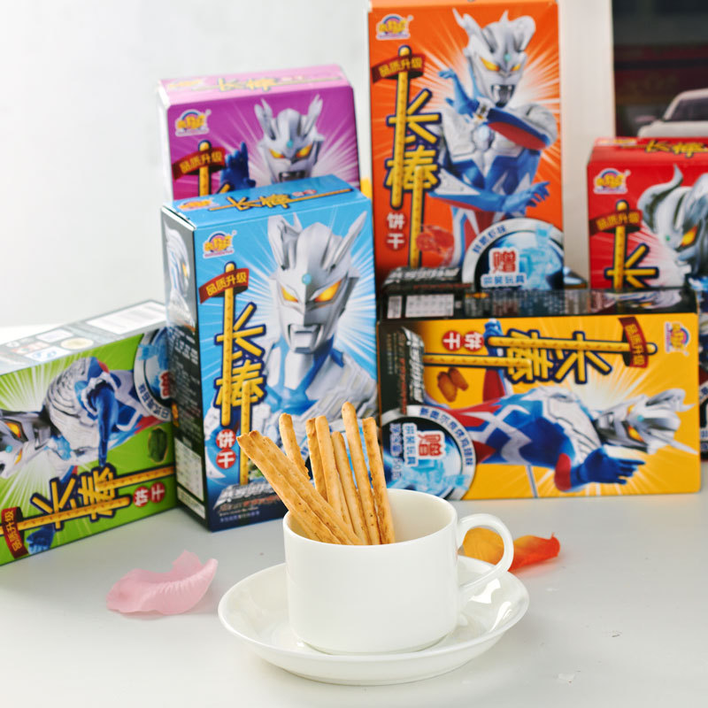 【包邮】添乐卡通王奥特曼长棒饼干厂家批发送玩具6种口味30盒/箱