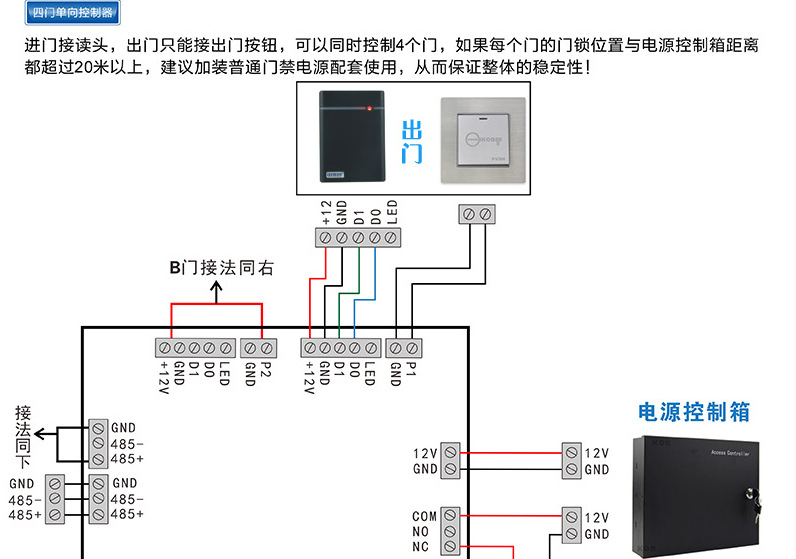 启通信rs485通讯 双门双向门禁控制器/门禁机/门禁锁