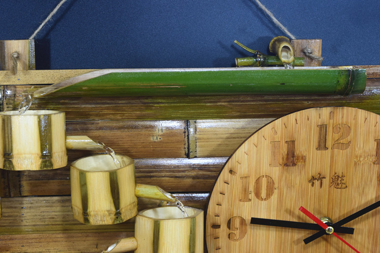 竹子流水喷泉工艺品创意手工质水景办公室竹制时钟挂钟摆件家居