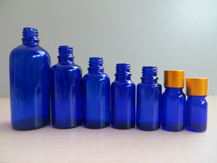 蓝色透明精油瓶 高档精油瓶 圆型精油透明玻璃瓶 蓝色精油瓶批发