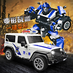 鸿星玩具批发儿童益智一键变形战警车9808-b18变形金刚