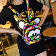 Phiên bản tiếng Hàn mới của túi đeo chéo Mickey đôi sử dụng vải bố Mickey tay vai đeo chéo túi xách thủy triều Ba lô nữ