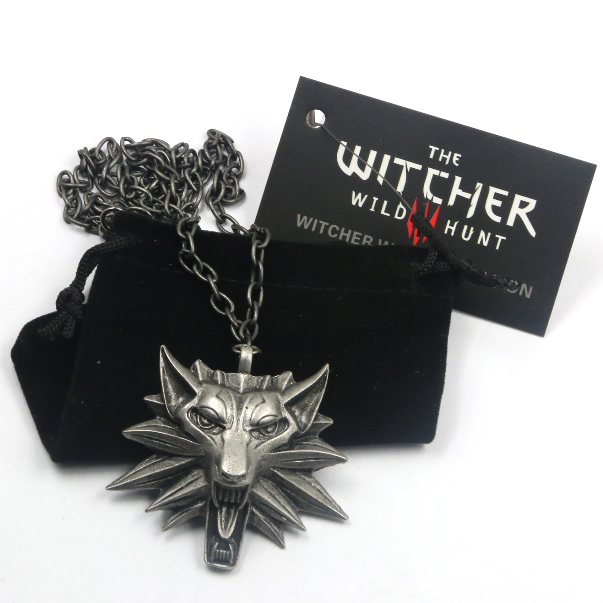 the witcher 3 巫师3 狼头项链吊坠批发 速卖通 老款黑眼带卡片