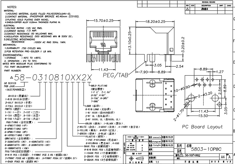 rj45插座 8p8c 网络接口/网线插座/网络水晶头 长18*高13mm 铜