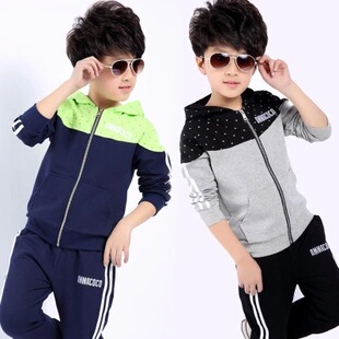 2015秋款童装 男童韩版拼色套装 中大儿童长袖两件套装一件代发