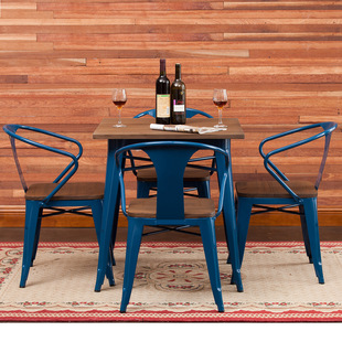 闽安 复古铁艺实木咖啡厅桌椅时尚创意室内休闲酒吧实木桌椅组合