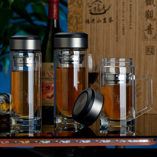 厂家供应花茶杯 双层耐热玻璃 防烫手工水杯 玻璃茶杯 印制logo