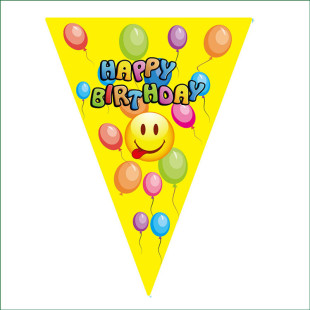 【黄底气球款】三角旗生日派对  厂家直销生日三角旗  卡通三角旗