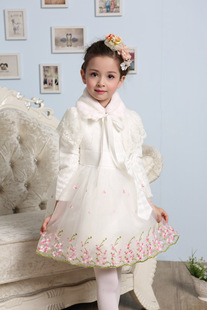 2015冬装爆款女童蕾丝加绒加厚表演礼服连衣裙时尚女童裙一件代发
