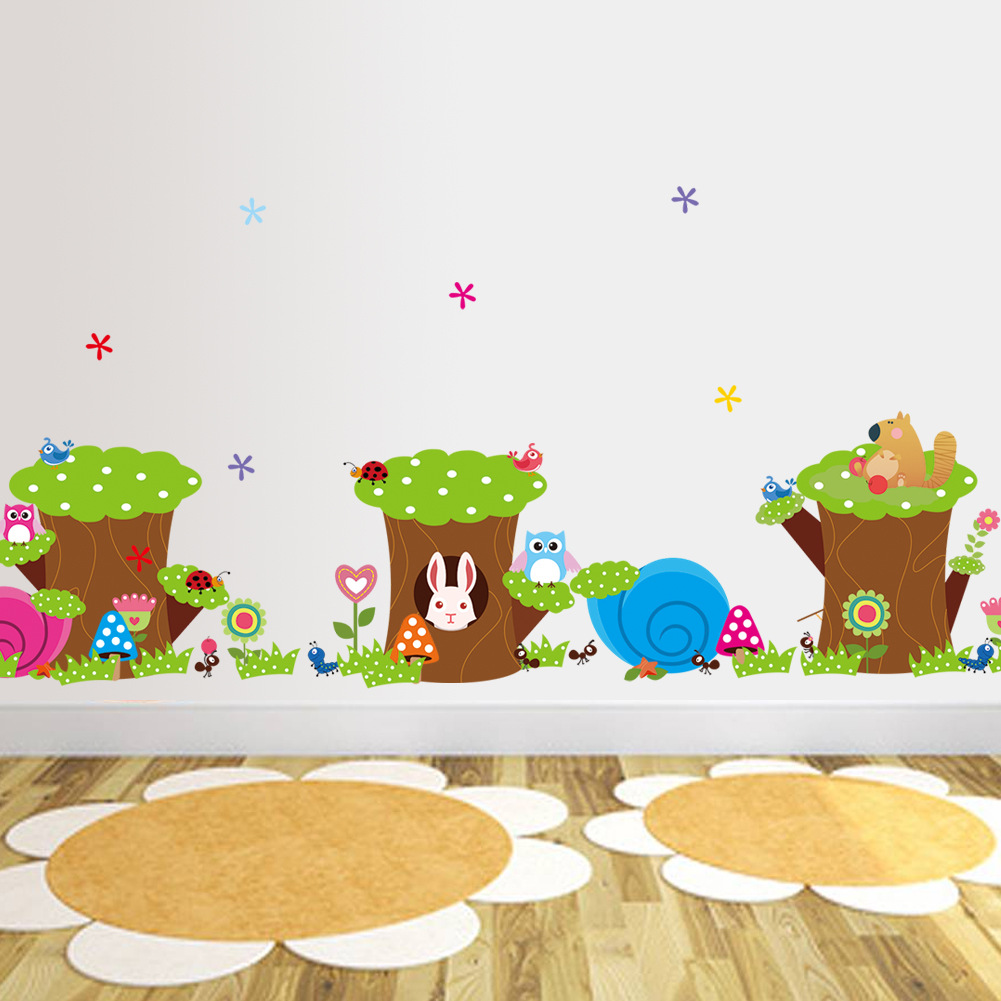 zycd004外贸新款原创猫头鹰松鼠儿童房幼儿园背景墙贴纸定做批发