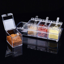 Bếp Gia vị hộp trong suốt hộp acrylic Bốn bốn khung sốt gia vị nồi với một bán buôn muỗng phù hợp Lọ gia vị