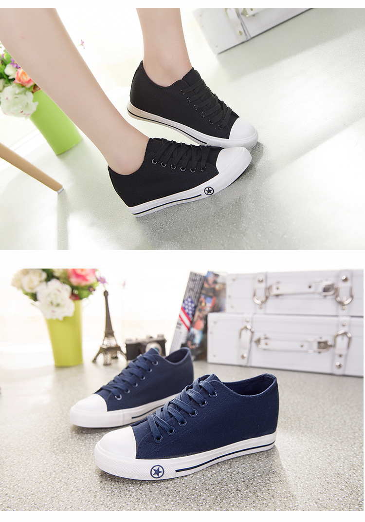 新款韩版内增高女帆布鞋女生布鞋系带女平底休闲学生运动鞋