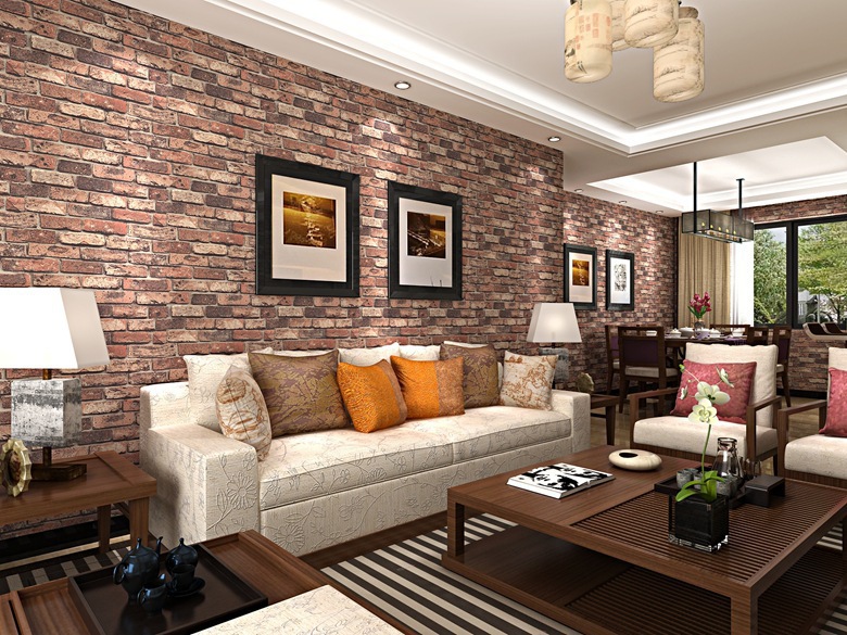 3d retro red grey bricks feature wallpaper wall mural tv bedroom ... Retro living rooms woonkamer