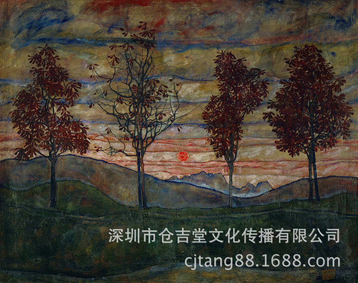 奥地利埃贡·席勒 四棵树风景油画 客厅玄关卧室装饰油画