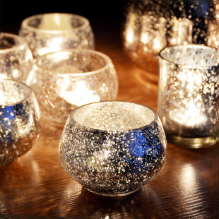创意欧式银色圆形透明玻璃蜡烛杯 烛台 KTV酒吧餐厅婚庆婚礼道具