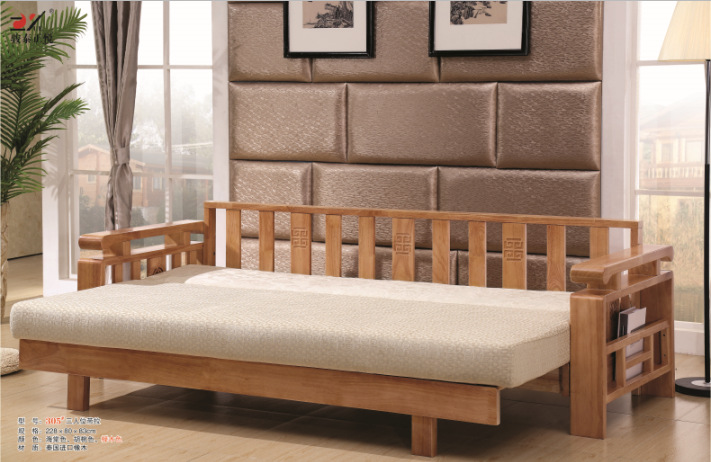 工厂直销 现代中式全实木多功能沙发客厅实木沙发床305#供应橡木