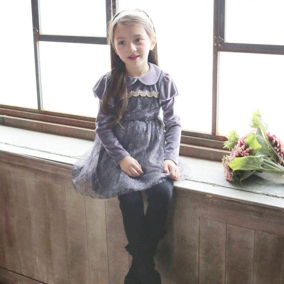 2015冬季新款童装韩国女童加绒加厚蕾丝长袖