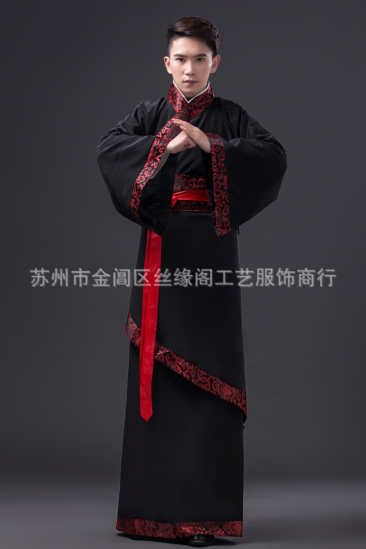 新款古装男士侠客服古代武士黑色汉服直裾曲裾服演出舞台摄影