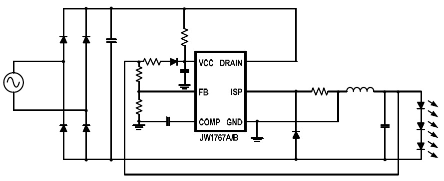 单级pfc非隔离led驱动电源方案 jw1767b