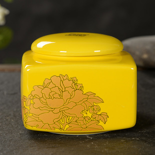 黄釉四方形陶瓷茶叶罐　产地直销罐　铁观音绿茶红茶罐　密封罐