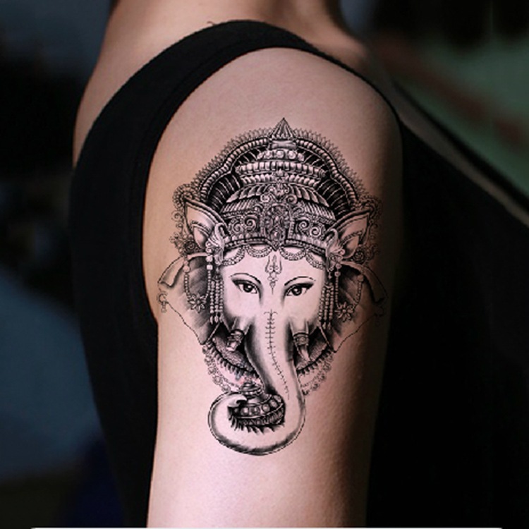 防水身体彩绘印度大象神刺青纹身贴纸花臂纹男