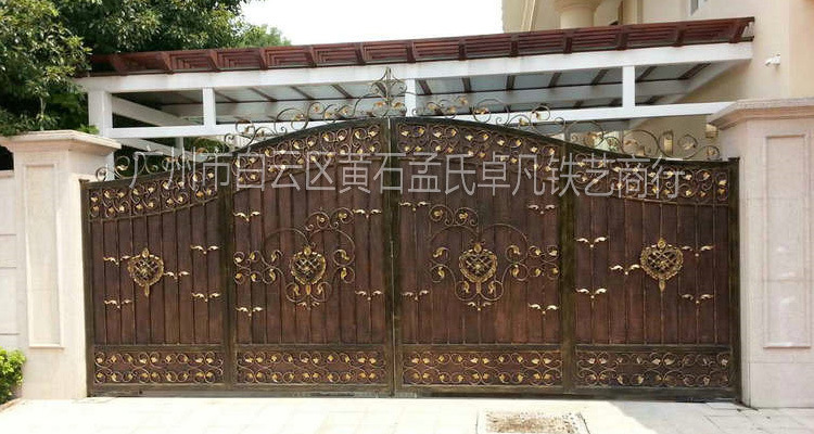 专业定制庭院豪华金色印花大门 大型铁艺大门 仿古非标铁艺大门